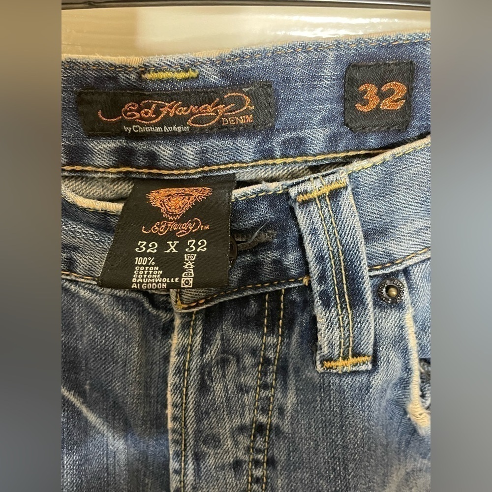 Vintage Ed Hardy Jeans Mens Size 32x31 Distressed Medium Wash Y2K Button Fly‍‍﻿﻿ - Picture 6 of 11